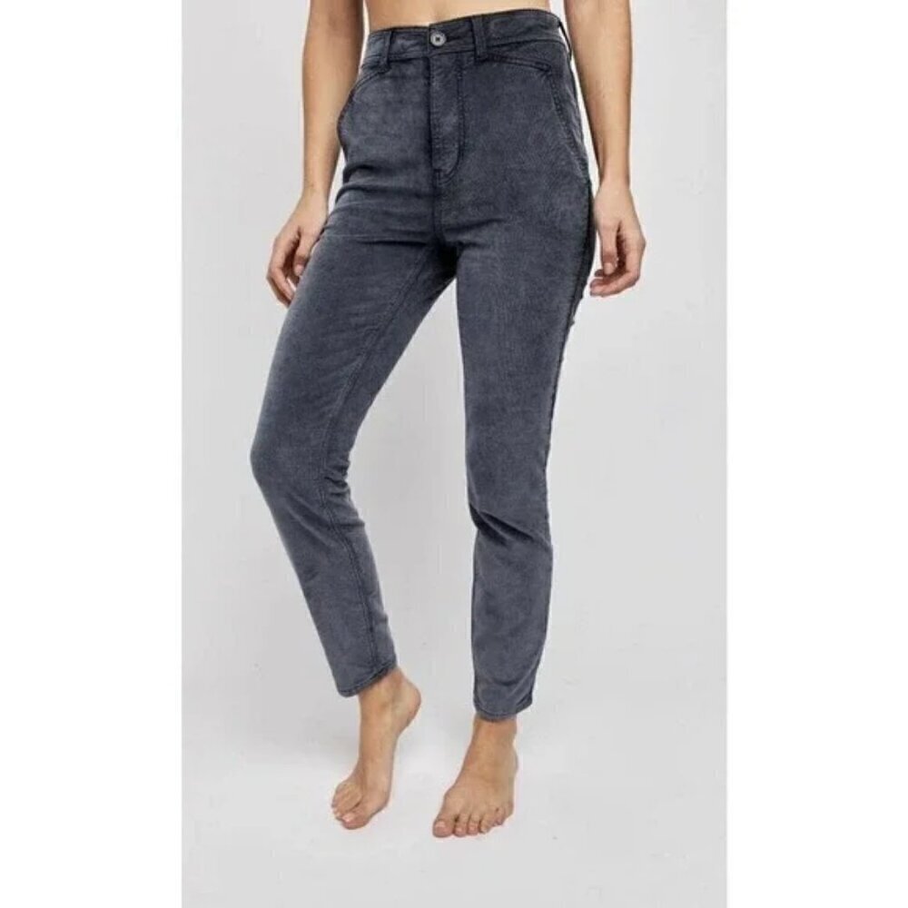 Free People Women's Fine Line Straight Leg Crop Jeans Charcoal Black Corduroy